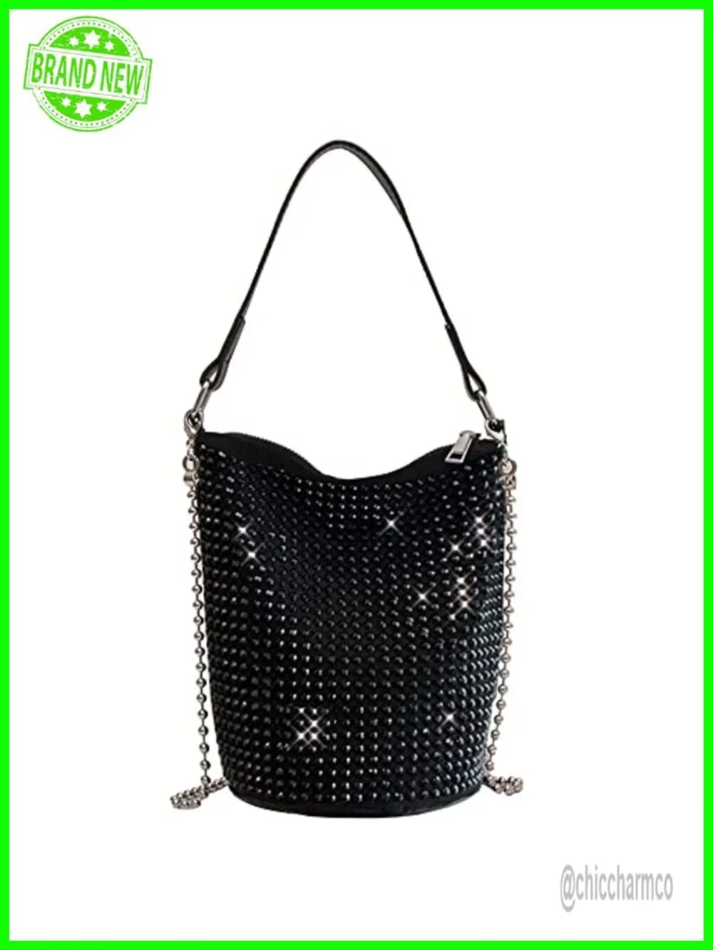 Rhinestone Rivets Bling Bucket Hobo Bag Chic Evening Purse Clutch Crossbody